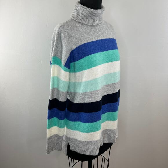 NWT Talbots Gray Blue Striped Knit Long Sleeve Turtleneck Sweater Pullover PXL - Picture 2 of 9